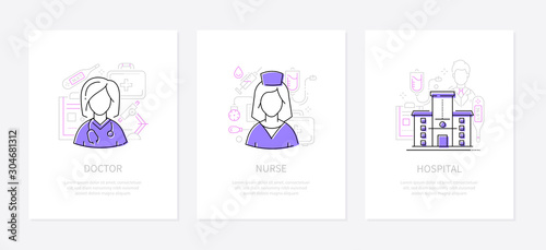 Medical clinic staff - line design style banners