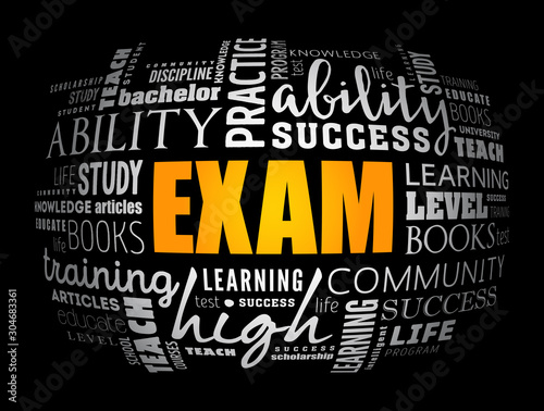 EXAM word cloud collage, education concept background