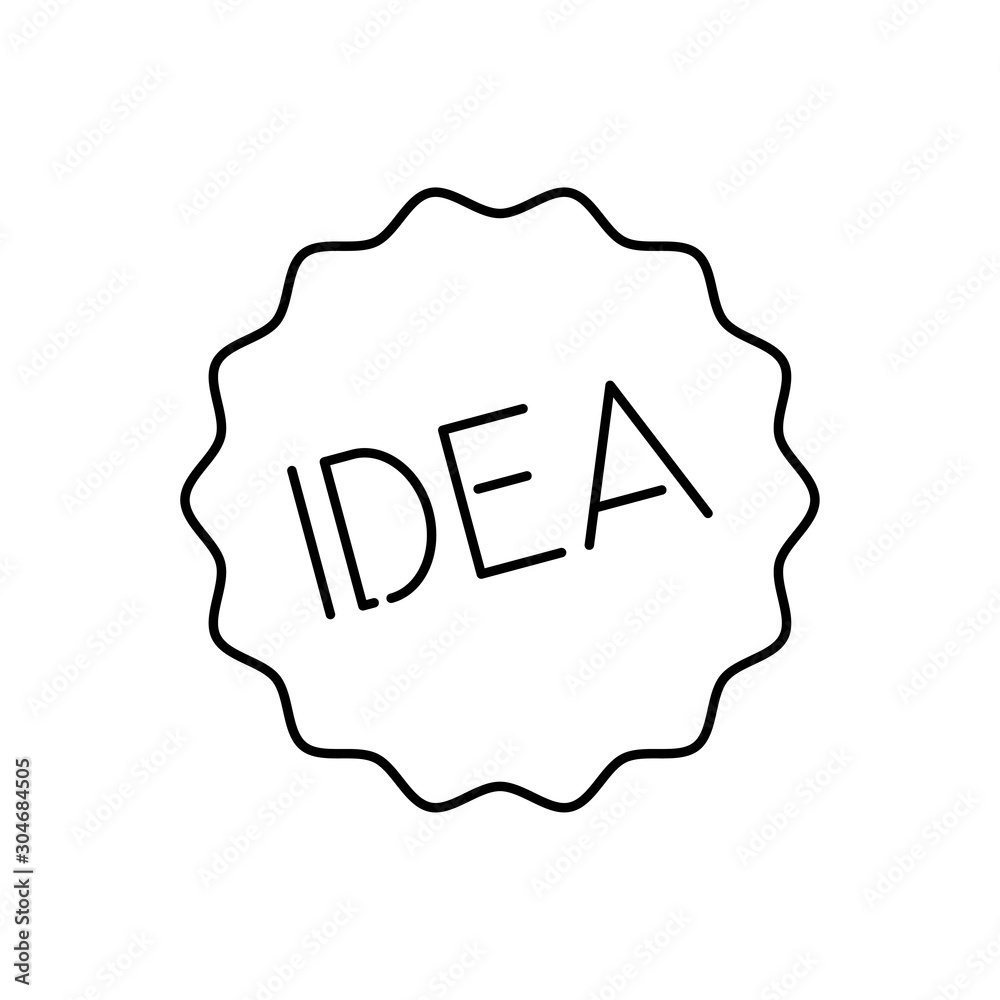 Icono plano lineal sello estrella con texto IDEA en color negro