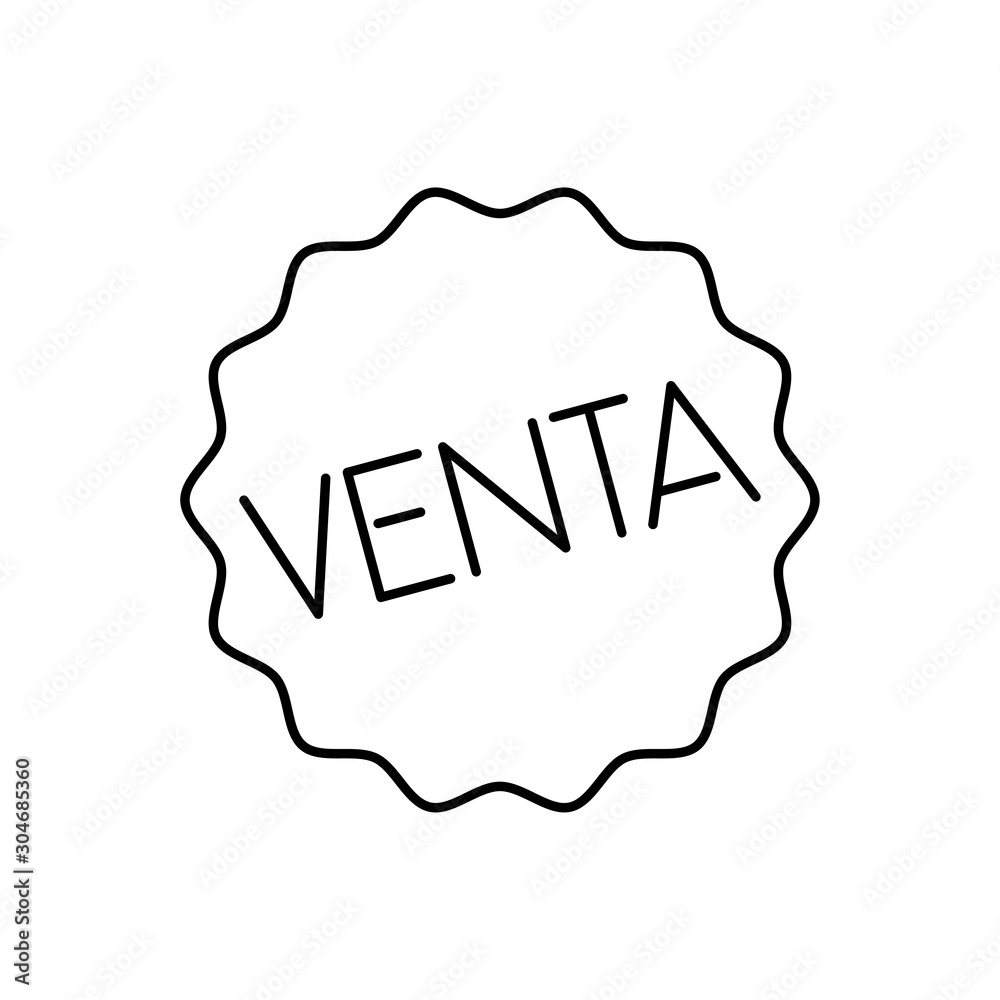 Icono plano lineal sello estrella con texto VENTA en color negro