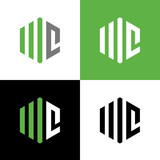 Initial letter MC or WC logo design template elements, hexagon shape illustration