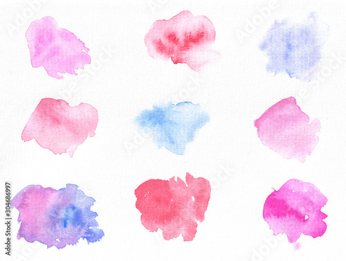 Set of watercolor blue and pink spots. Valentine's day