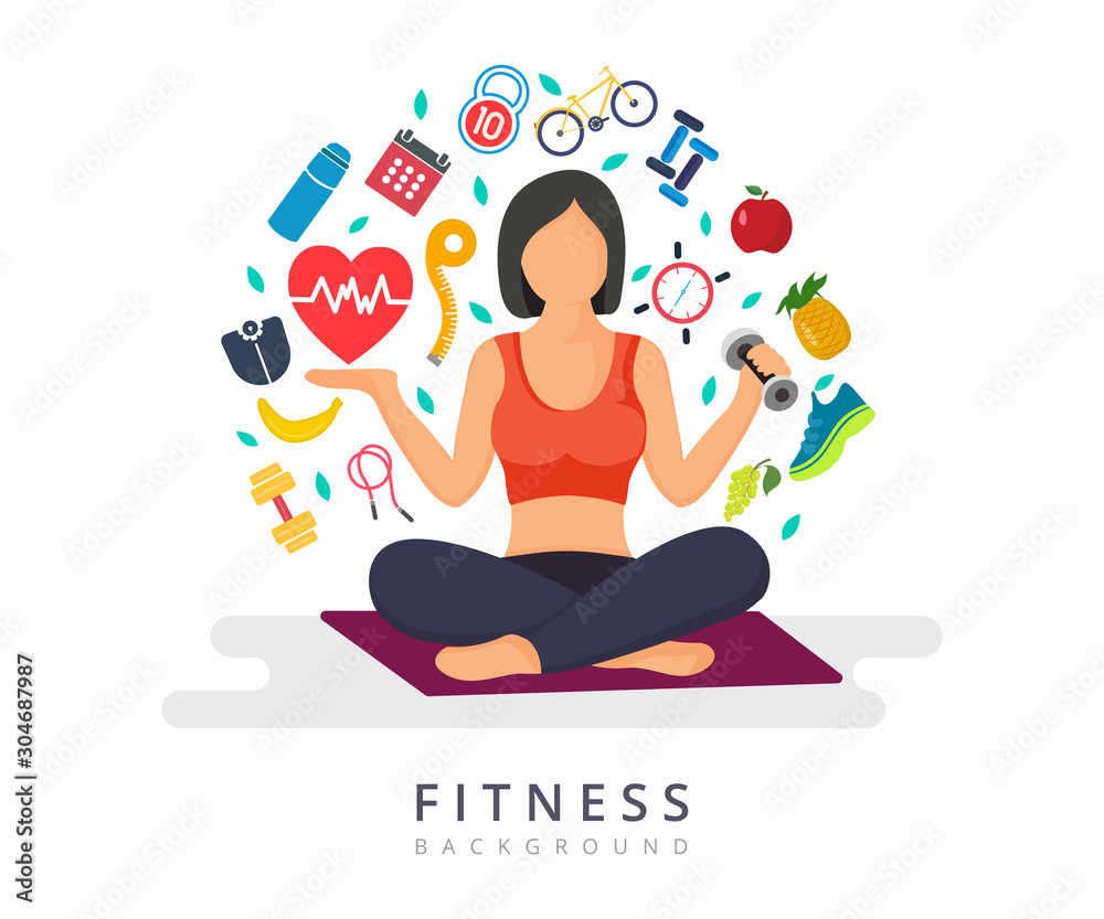 Fototapeta premium Health and fitness concept graphic, Women's fitness - Vector Illustration