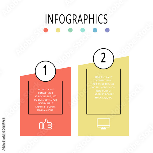 Vector template infographics. Business concept with 2 columns. Two steps for content, flowchart, timeline, levels, marketing, presentation, graph, diagrams, slideshow