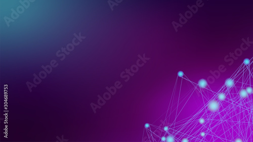Artificial Intelligence pink gradient background. Banner template with neural network concept. Blue glowing dots connected by lines. Futuristic modern technology look. Stock vector illustration