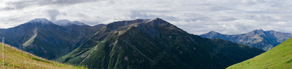 Panoramic view of Svaneti range and latpari pass, Ushguli, Svaneti region of Georgia