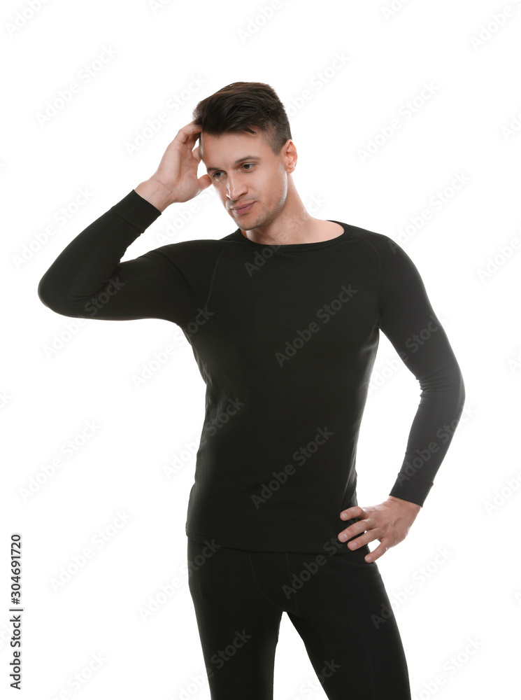 Man wearing thermal underwear isolated on white Man wearing thermal underwear isolated on white