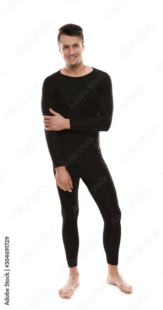 Man wearing thermal underwear isolated on white Man wearing thermal underwear isolated on white