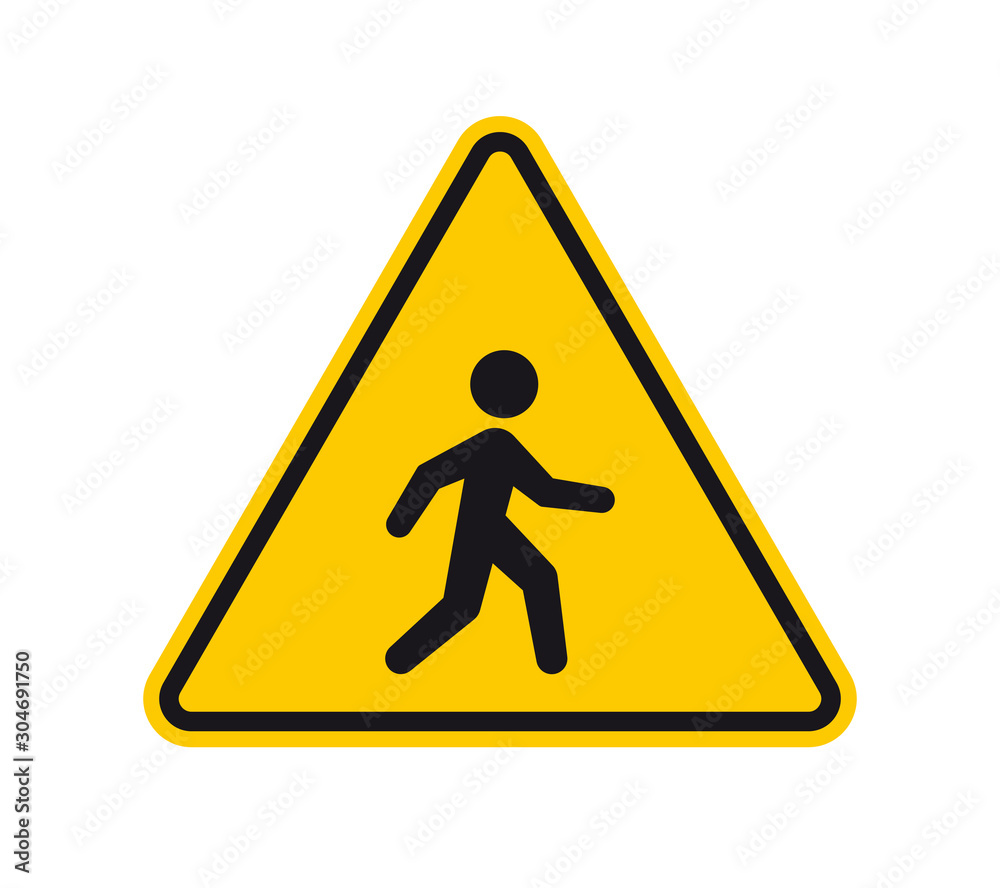 Vector yellow triangle sign - black silhouette figure walker. Isolated on white background. Vector yellow triangle sign - black silhouette figure walker. Isolated on white background.