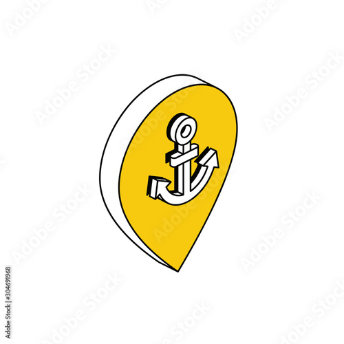 Anchor symbol map label pin. Vector 3d isometric, color web icon, new flat style. Creative illustration design, idea for infographics.