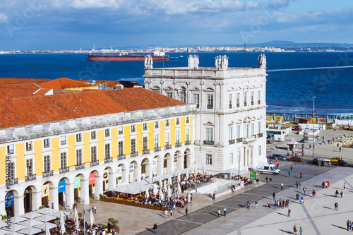 Lisbon, Portugal - May, 30th, 2018 : Commerce Square and Tagus river as seen from the miradouro do Arco da Rua Augusta viewpoint. photo