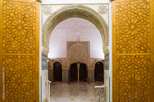 Granada, Spain - September 20th, 2019 : Qubba main hall of the 13th century Cuarto Real de Santo Domingo - Royal Quarters of Santo Domingo - or Almanxarra palace.