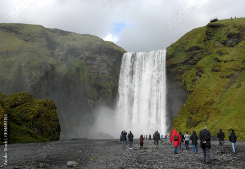 Skogafoss Waterfall in Southern Iceland. The Skogafoss Waterfall is over 60m high and one of the most dramatic waterfalls in Iceland. See this waterfall on tours of the southern coast of Iceland.