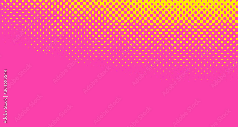 Pink halftone pop art background abstract vector comics style blank layout template with clouds beams and isolated dots pattern. For sale banner for your designe 1960s. with copy space eps10