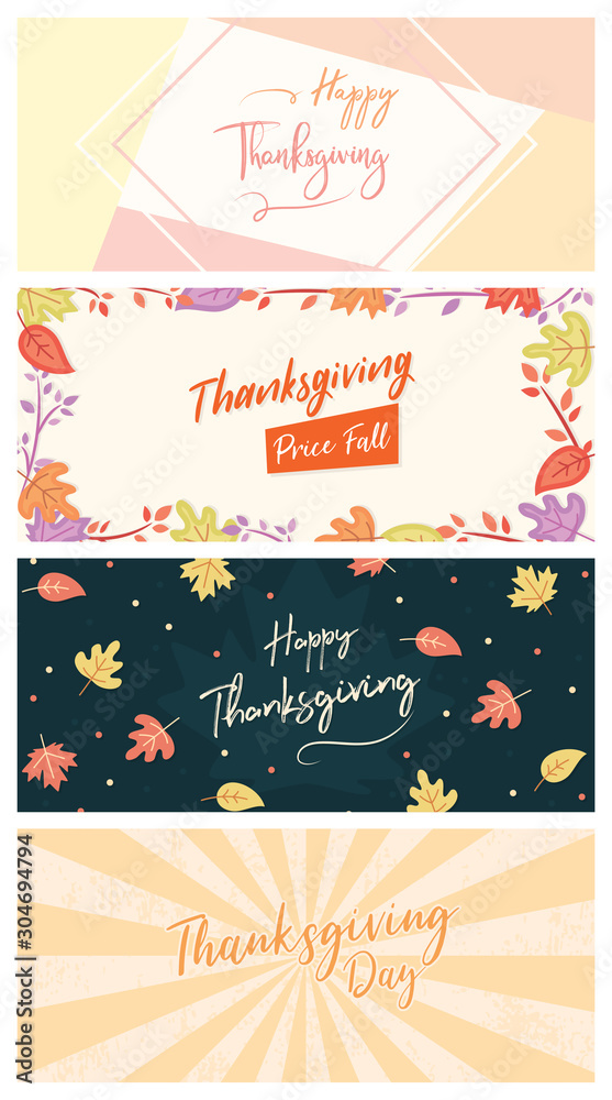Naklejka premium Thanksgiving Cover Flyer Banner poster template vector illustration Autumn holiday greeting card set pack