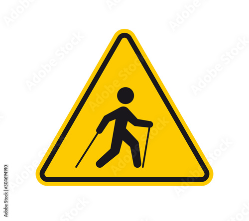 Wallpaper Mural Vector yellow triangle sign - black silhouette figure nordic walking. Isolated on white background. Torontodigital.ca