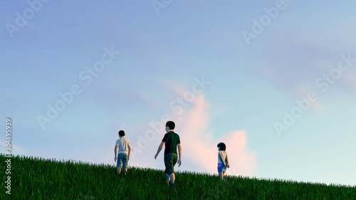 Kids outdoor playing silhouette 3D Rendering