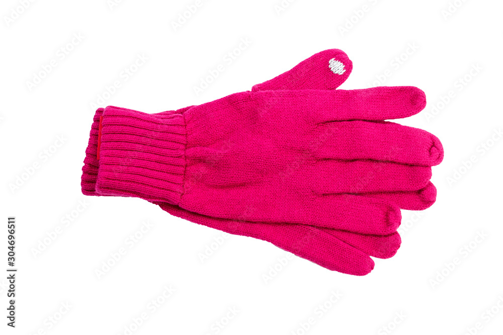 bright pink knitted gloves isolated on white. bright pink knitted gloves isolated on white.