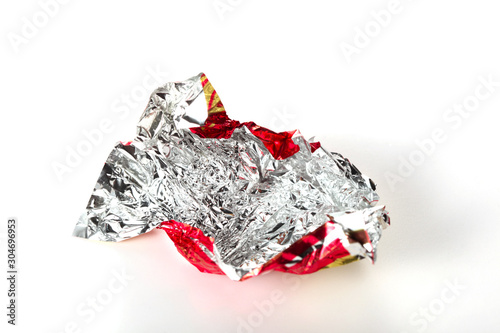 candy red wrapper empty and open isolated on white background with copy space for your text