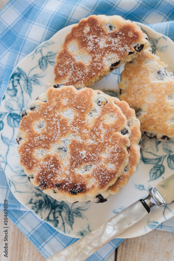 Welsh cakes a traditional griddle cake made with dried fruit Stock