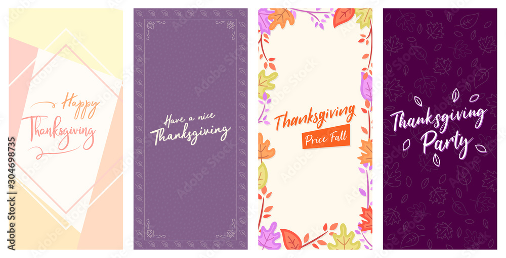 Thanksgiving DL Flyer Banner poster template vector illustration Autumn holiday greeting card set