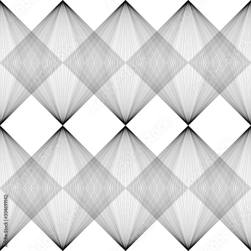 Abstract vector seamless pattern. Parallel lines and squares isolated on white background. Visual effect. Stock illustration for wallpaper, wrapping paper, paper, decoration, posters, textiles, cards