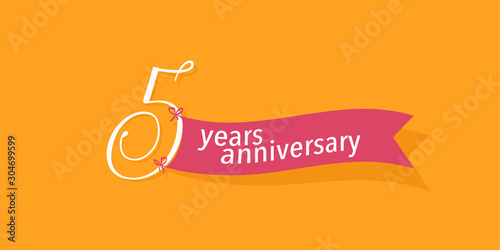 5 years anniversary vector icon, logo. Graphic background or banner for 5th anniversary birthday