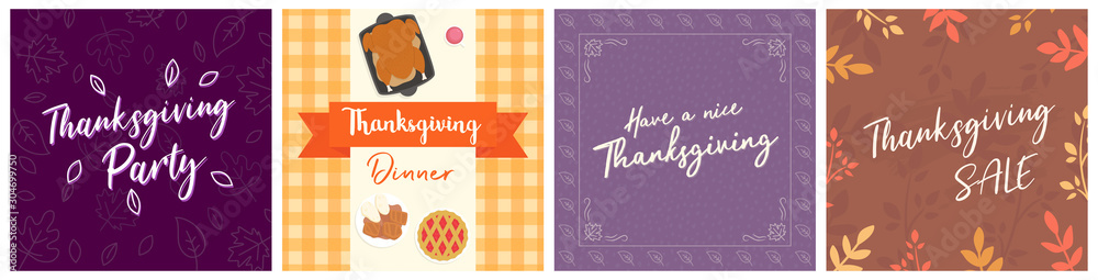 Thanksgiving Background Flyer Banner poster template vector illustration Autumn holiday greeting card set pack Thanksgiving Background Flyer Banner poster template vector illustration Autumn holiday greeting card set pack