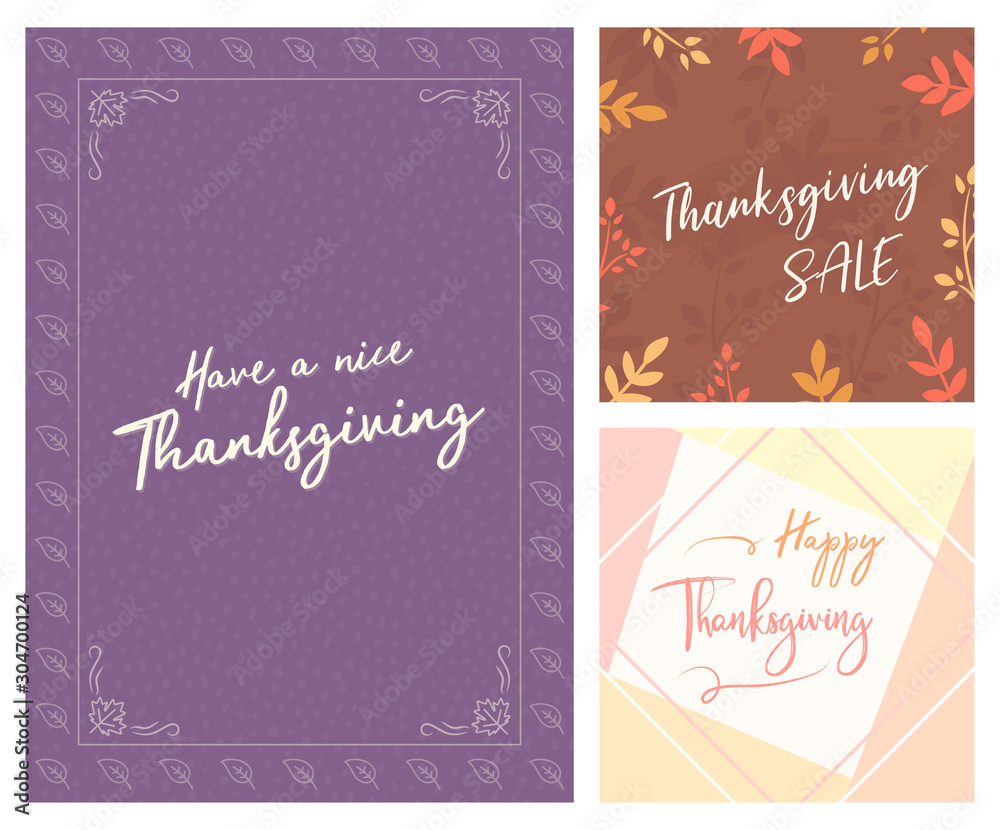 Thanksgiving a4 Flyer Banner poster template vector illustration Autumn holiday greeting card set pack