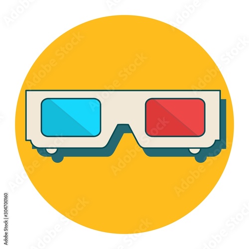 3D glasses vector illustration of flat. A pair of 3D glasses isolated on a colored background. Design black and white 3D glasses for movies. 3D glasses icon concept.
