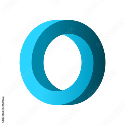 Impossible circle shape. Blue gradient infinite circular shape. Optical illusion. Interlocking circles on white background. Letter O or a ring. Abstract endless geometric loop. Vector illustration.   photo