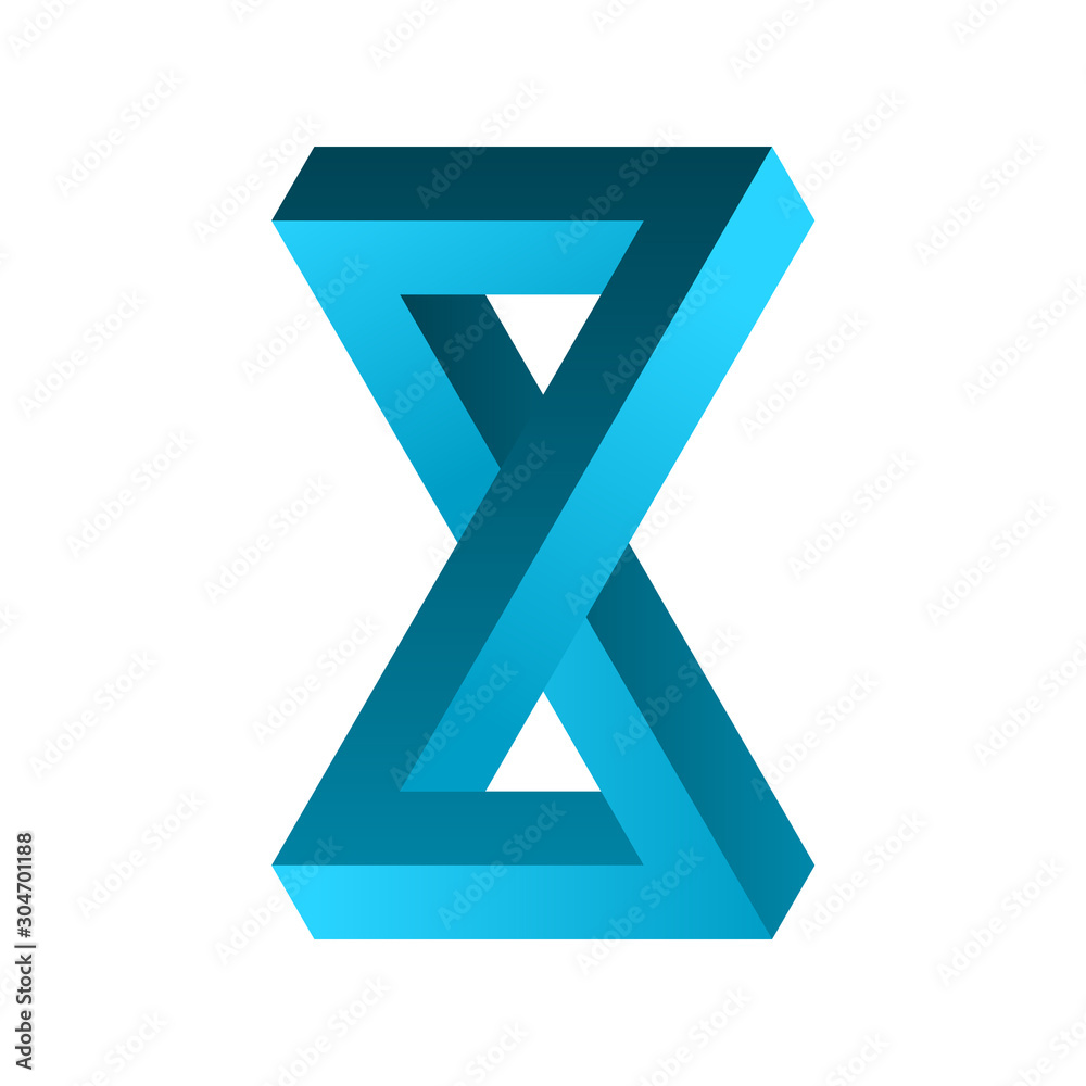 Impossible infinite shape. Blue gradient eternity symbol. Vertical endless loop. Infinite object. Optical illusion. Abstract eternal geometric figure. Impossible geometry sign,white background. Vector Impossible infinite shape. Blue gradient eternity symbol. Vertical endless loop. Infinite object. Optical illusion. Abstract eternal geometric figure. Impossible geometry sign,white background. Vector