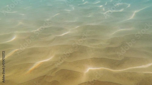 sea water sunny refractions on sandy bottom, underwater loop-ready background