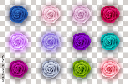 Realistic vector elements set of roses (petals, rose with various colors) with the ability to change the appearance of flowers, such as in the constructor