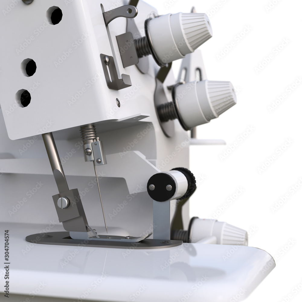 Overlock on a white background. Equipment for sewing production. Sewing clothes and textiles. 3d illustration.