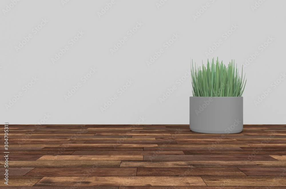 Fototapeta premium Green Plant in Empty Room 3D Rendering