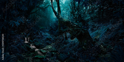 Fototapeta Naklejka Na Ścianę i Meble -  Deep tropical jungle in darkness