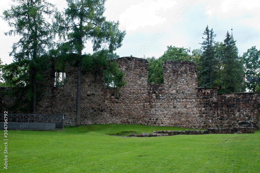 Latvia, ruined wall in public park