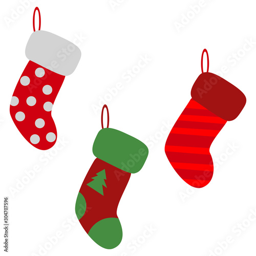 Vector set of christmas stickers . Cristmas gift boots.