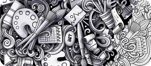 Artist hand drawn doodle banner. Cartoon detailed illustrations.