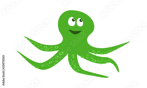 cute green octopus. animal character children s book. vector illustration. print on clothes and bags. postcard