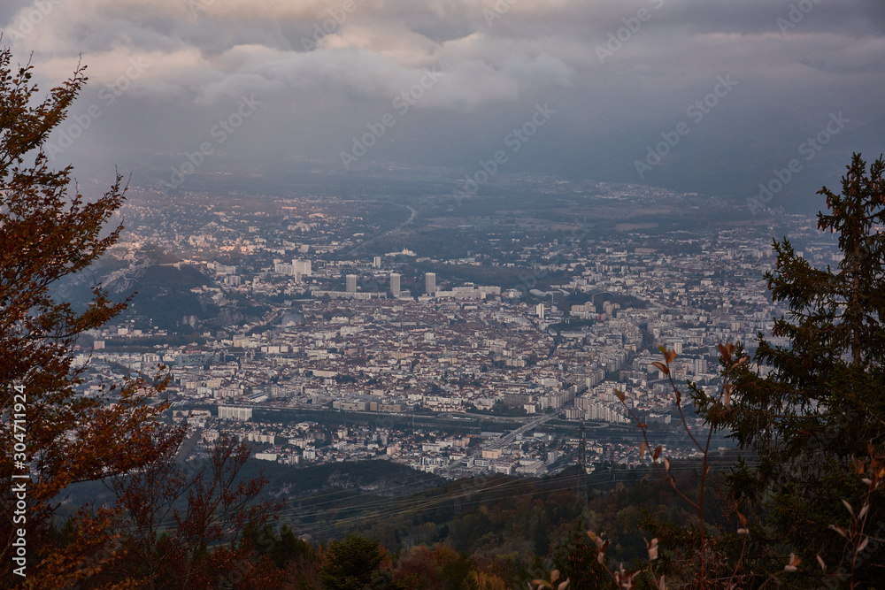 Grenoble seen from Vercors Regional Natural Park. France