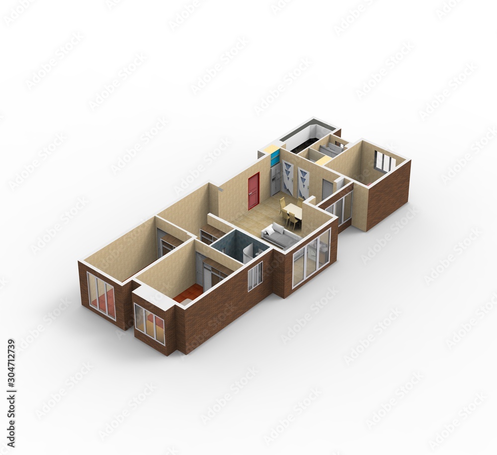 House Plan isolated on White 3D Rendering House Plan isolated on White 3D Rendering