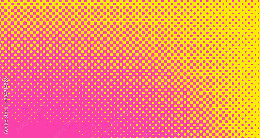 Pink halftone pop art background abstract vector comics style blank layout template with clouds beams and isolated dots pattern. For sale banner for your designe 1960s. with copy space eps10