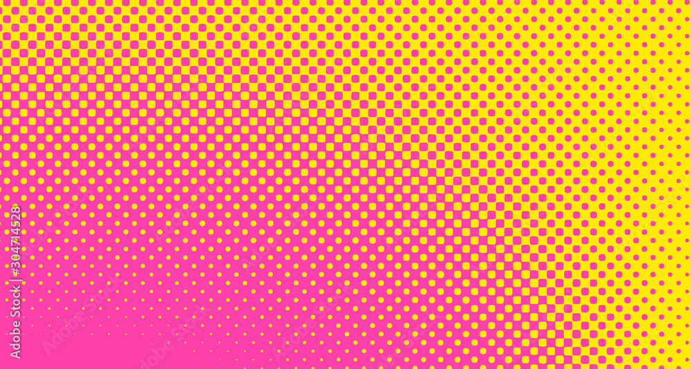 Pink halftone pop art background abstract vector comics style blank layout template with clouds beams and isolated dots pattern. For sale banner for your designe 1960s. with copy space eps10