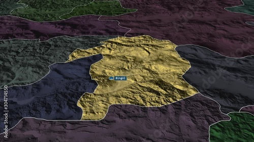 Bingöl - province of Turkey with its capital zoomed on the administrative map of the globe. Animation 3D photo