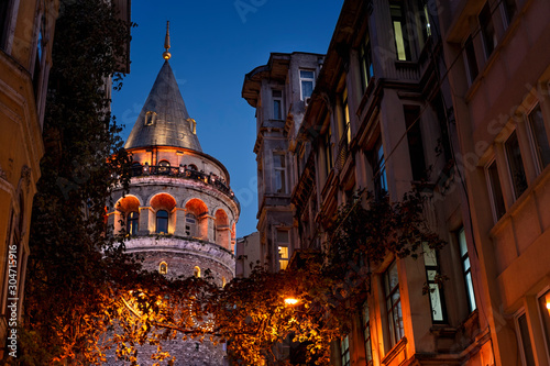 Galata Tower at Night, Beyoglu, Istanbul, Turkey