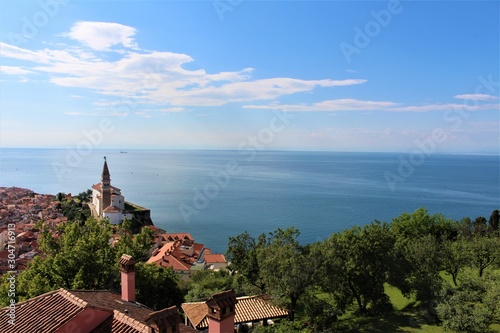 Scenic View from Castle to Piran City and St. George Cathedral © Heike