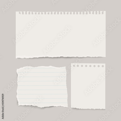 Set of realistic torn note papers with shadow.