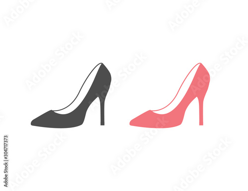 Monochrome vector illustration of a women's shoe, isolated on a white background. Icon